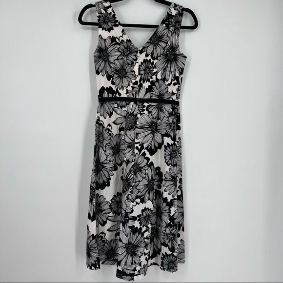 Talbots Floral Sleeveless Cocktail Party Wedding Dress size 2 petite black white - Picture 5 of 11